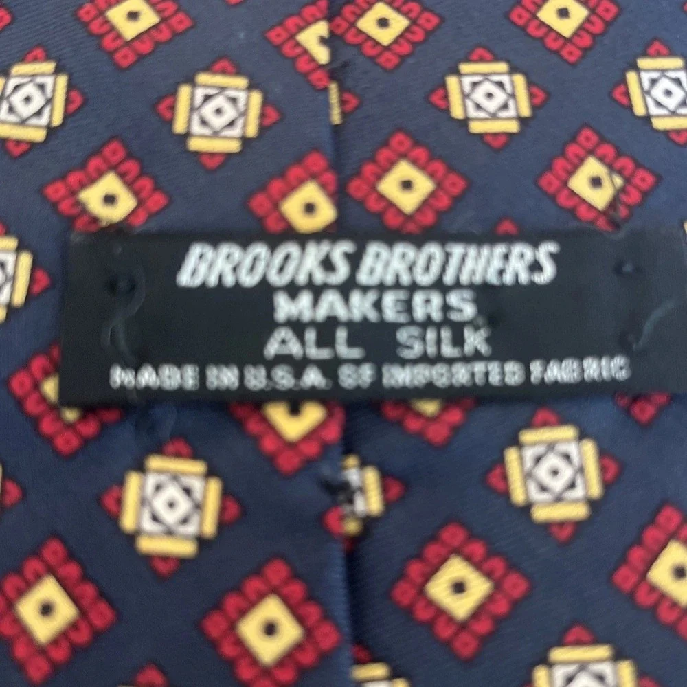 Brooks Brothers Makers 100% Silk USA Made Neck Tie Dark Blue‎ Geometric 55.5